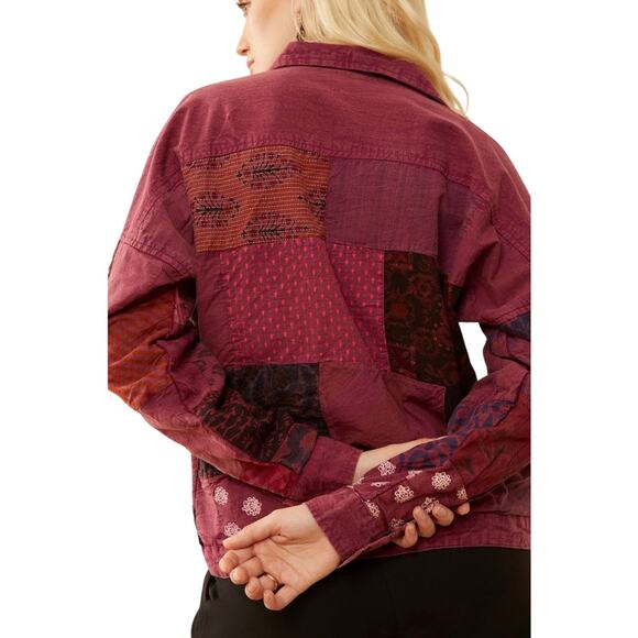 NWT Boutique Boho Chimson Trail Patchwork Button Front Jacket Berry - Picture 4 of 4